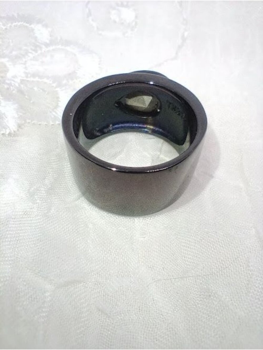 Black Stainless Steel Ring With Teardrop Blue Crystal Gemstone Ion-Plated Finish - Picture 5 of 6
